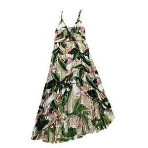 Tropical Floral High Low Maxi dress Size Medium Resort Vacation beach summer